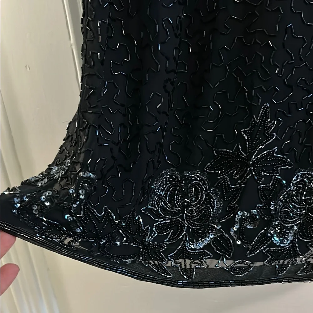 VINTAGE SILK Chic Black Beaded Dress - Picture 8 of 9